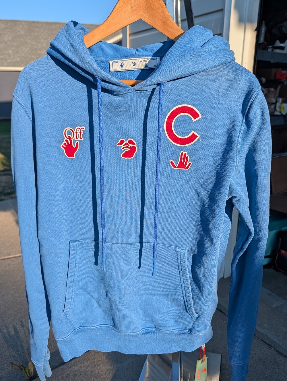 Off-White Blue Pullover Hoodie Chicago Cubs C Patch YOUR NAME 23 Men size Large